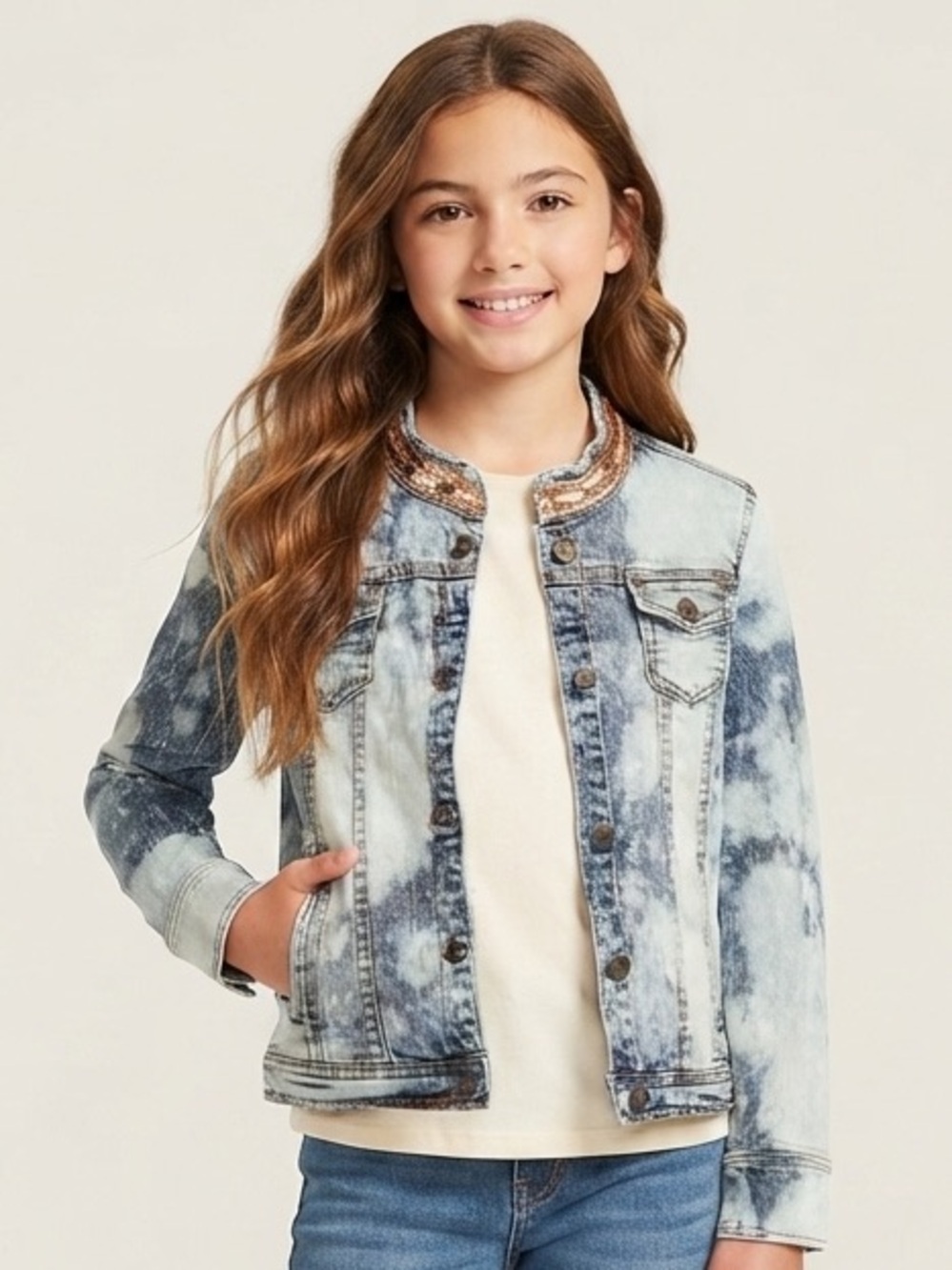 LIMITED TOO Denim Jacket Bleach Dyed M 16” p2p 12 Blue
